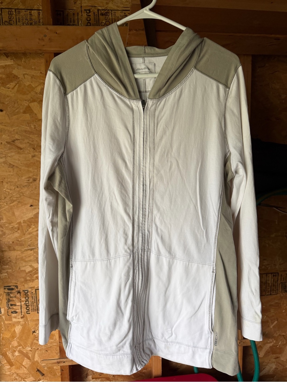 Eddie Bauer White and Taupe Hooded Utility Jacket